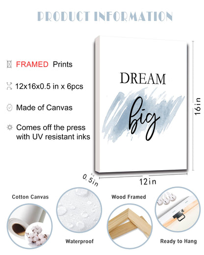 Drsoum Motivational Wall Decor Inspirational Office Wall Art Quotes 12” x16” Framed Wall Art for Living Room Encouraging Canvas Posters for Office Bedroom Sayings - Set of 6 PCS Framed