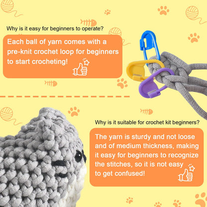Zepiany Crochet Kit for Beginners, Crochet Cat Beginner Crochet Kit for Adults, Amigurumi Crochet Animals Cat Crafts Crochet Kits, Easy Knitting Kit Galentines Day Gifts
