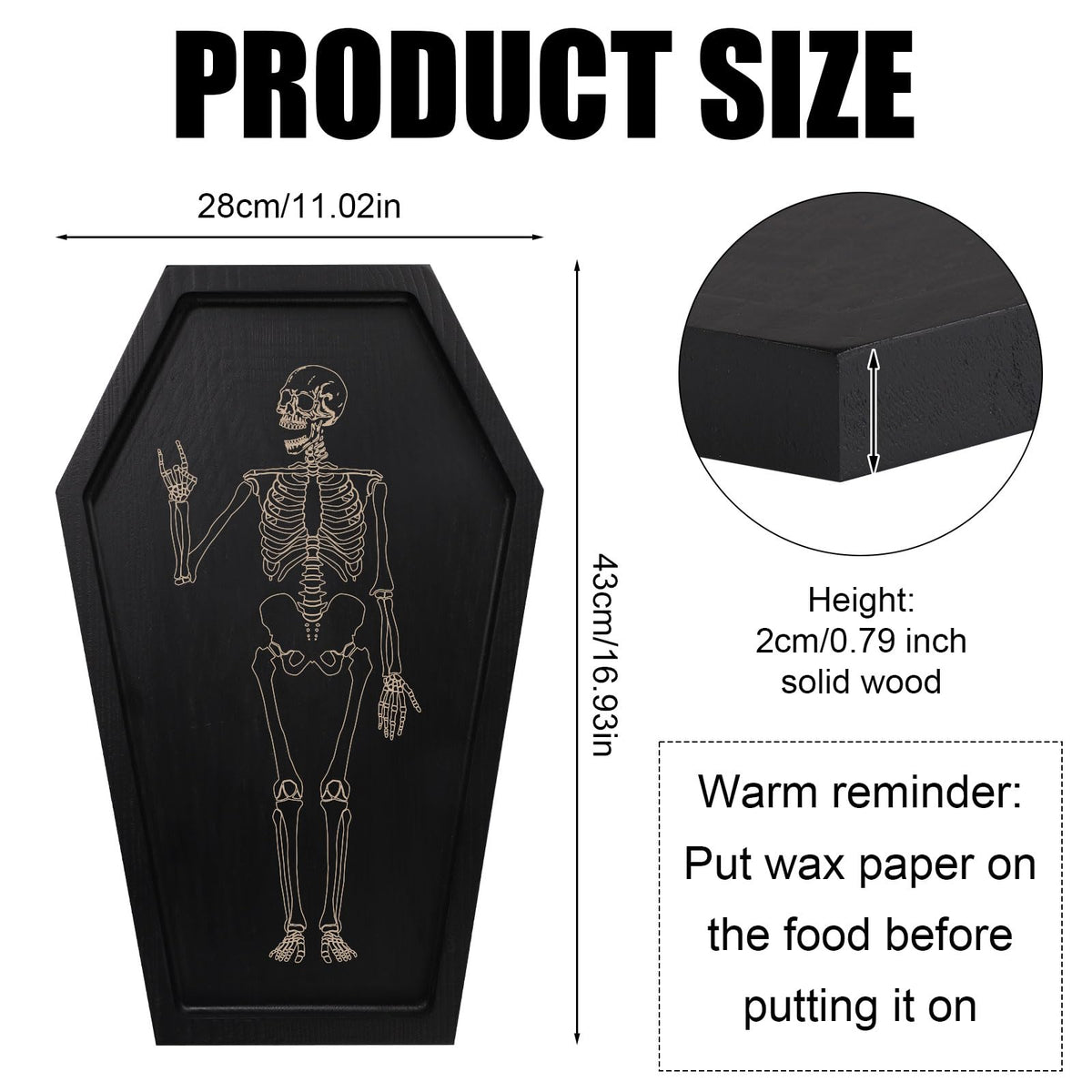 PEUTIER Coffin Tray Skeleton, Coffin Serving Tray Spooky Goth Candle Bowl Wood Coffin Serving Platter Halloween Creepy Decor Tray for Placing Dessert Cheese Party Favor (Pattern 2)