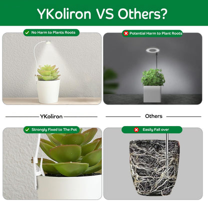 YKoliron Grow Lights for Indoor Plants, Clip on Full Spectrum Plant Light, Plant Grow Lights Indoor with Adjustable Gooseneck and 10-Level Dimming, 3/9/12H Timer for Office Home (1 Pack)