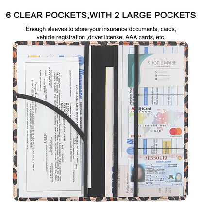 LumiMokki Premium Car Registration & Insurance Card Holder with Magnetic Shut, Vehicle Glove Box Car Organizer - For Documents, Cards, License (Leopard A)