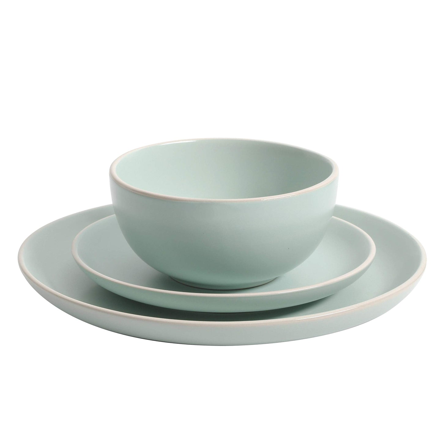 Gibson Home Queenslane 16 Piece Double Bowl Plates and Bowls Dinnerware Sets - Matte Blue