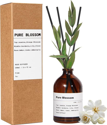 Reed Diffuser Set, Pure Blossom, 3.4 fl oz, Home Fragrance Reed Diffuser for Bathroom & Bedroom Decor