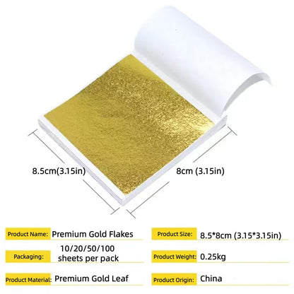 dshyuauoci 50 Sheets Gold Leaf, Premium 24K Gold Foil Sheets 3.15×3.15 Inches Craft Art Decoration Perfect for Decorating Cakes Art DIY Projects Nail Art Phone Cases Photo Frames Gold Plating