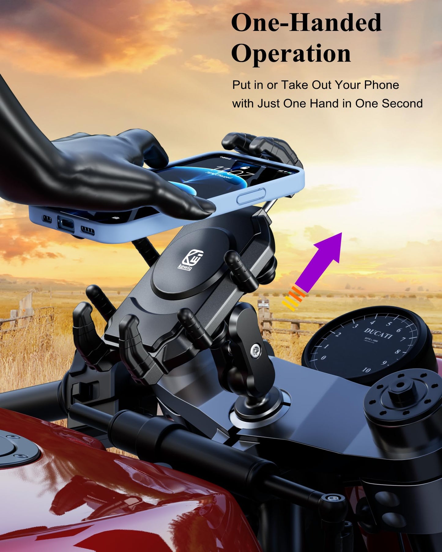 BRCOVAN Anti-Theft Motorcycle Fork Stem Phone Mount Holder with Vibration Dampener & High-Speed Secure Lock, Heavy Duty, Adjustable Size, Big Phone Friendly, Fit for 5.4-7.2'' Cellphone