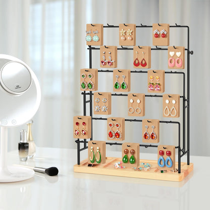 GEAMSAM Jewelry Display for Vendors, 36 Hooks Earring Display Stands for Selling, Earring Holder Organizer for Earring Cards, Bracelets, Necklaces, Rings, Keychains Retail-Burlywood