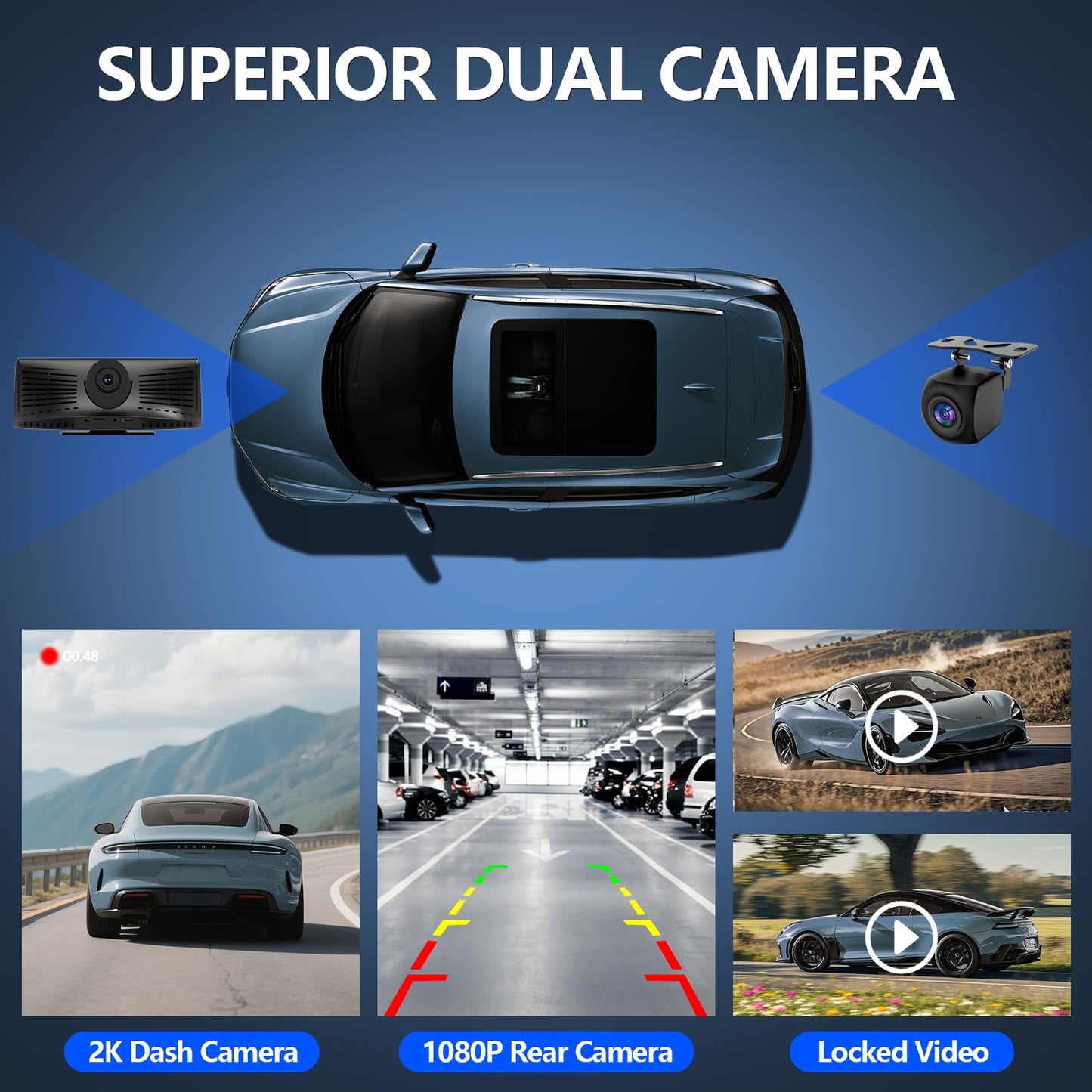 Apenet Wireless CarPlay Screen with 2K Dash Cam, 8.1" Portable Touchscreen Car Stereo with CarPlay & Android Auto, 1080P Backup Camera, Voice Control, Bluetooth, Mirror Link, GPS Navigation