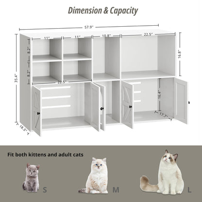 IRONCK Cat Litter Box Enclosure for 2 Cats, Litter Box Furniture Hidden with Double Room and Large Storage Space, Wooden Washroom Furniture, Cat House, White