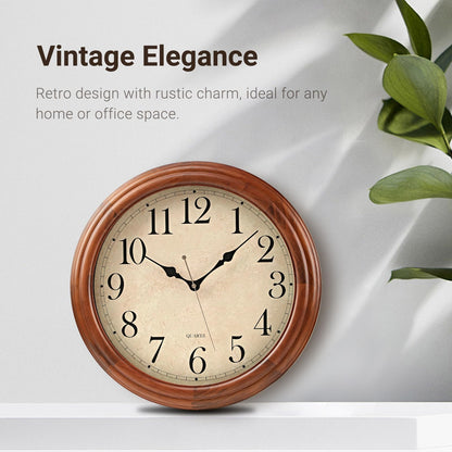 ZELVON amusediy 16-Inch Wood Wall Clock with Large Numbers, Retro Round Brown Clock Wall, Silent Non-Ticking for Living Room, Kitchen Wall Clocks