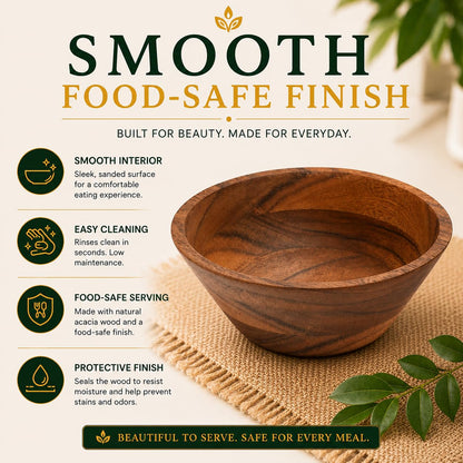 WEBHUSHI Acacia Wood Bowl Set of 4, 7-Inch Medium Serving Bowls, 700 Cubic cm Volume, 0.70 Liter Capacity, Brown