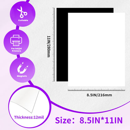 Printable Magnetic Sheets for Inkjet Printer,8.5" x 11"(Pack of 24),12 mil Thick Cuttable Flexible Non-Adhesive Backing Magnetic Printer Paper for DIY Crafts,Photos and Stickers