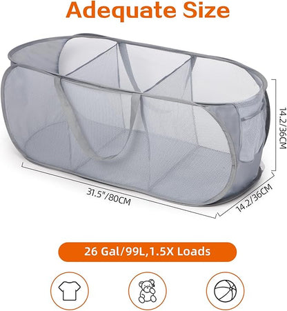 Durable Collapsible Foldable Pop Up Laundry Hamper, Sturdy 3 Compartments