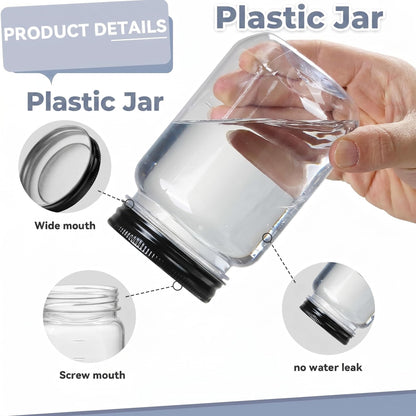 novelinks 16 oz Clear Plastic Jars with Lids, Refillable 16oz Mason Jars with Lids & Storage Containers for Kitchen & Household Use (10 Pack,Black)