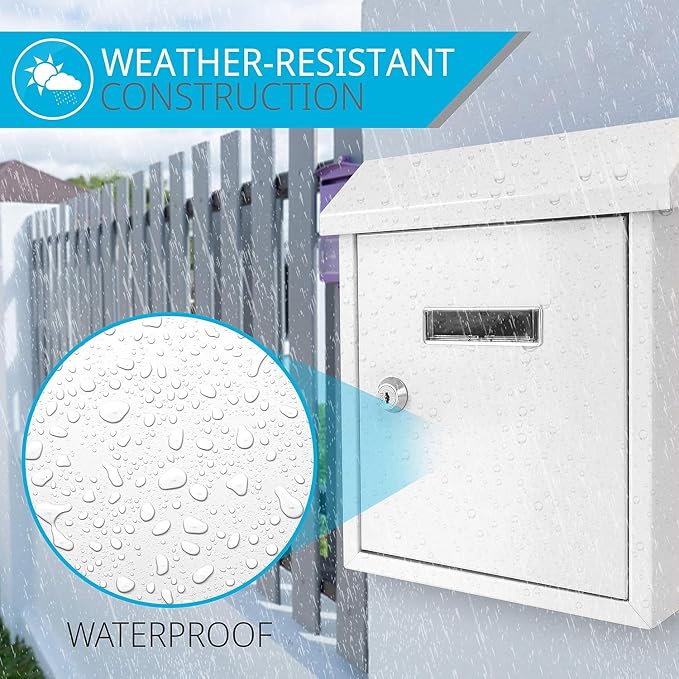 Serenelife Weatherproof Wall Mount Locking Mailbox Galvanized Steel Drop Box with Metal Flap for Mail Letters, Newspaper, Money Box, Decorative Mailboxes for Outside, Home Office, Businesses