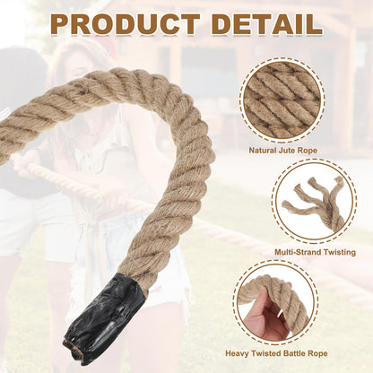 MECCANIXITY Jute Rope 1.4 Inch x 15ft, Thick Twine Rope Ropes Braided Jute Twine Natural Brown Burlap Cord String Heavy Twisted with Tapes for Decorative Crafts Railing Swing Tug of War