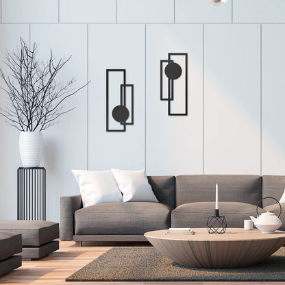 Peryiter 2 Pcs Small Metal Abstract Wall Art, 15.7 Metal Minimalist Wall Decor Single Line Art Vertical Hanging Sculptures Geometric Modern Hanging for Living Room Bathroom(Rectangular)