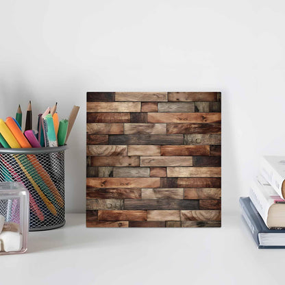 Wood Box Sign Desk Decor Farm Brown Wooden Plank Square Boxes Sign, Retro Country Wood Grain Wooden Block Box Sign Decoration for Home Wall Tabletop Shelf Office Decor,6x6IN