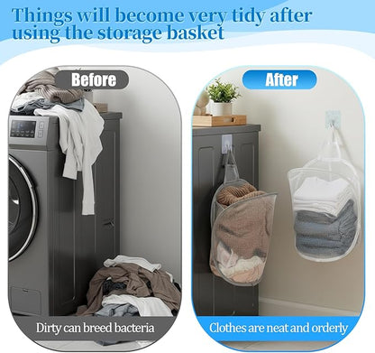 2 Pack Mesh Foldable Hanging Laundry Hamper, Small Wall Laundry Baskets