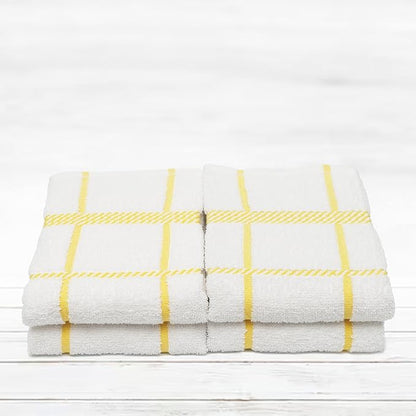 100% Cotton Terry Dish Towels, 4 Pack Checks, 16 x26 Inches, Super Soft and