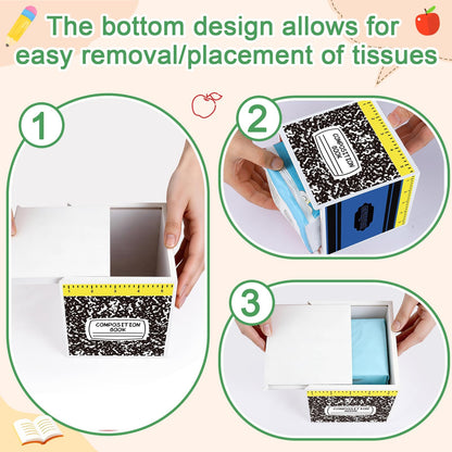 NFAMRZCAR 2 Pack Back to School Gift Wooden Tissue Box Cover, Square School Themed Tissue Holder Dispenser Paper Case for Back to School, First Day of School, Classroom Office Desk Decor