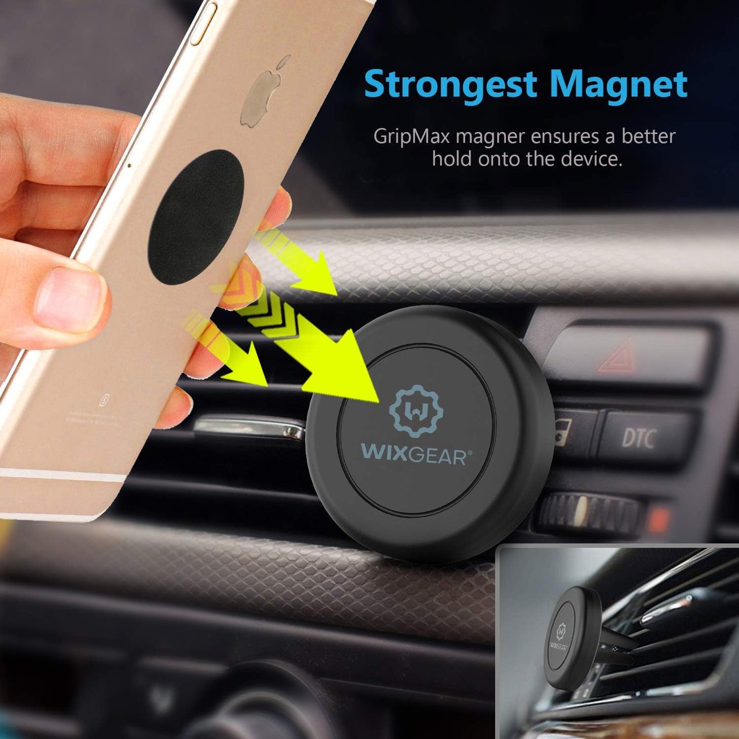 WixGear Universal Twist-Lock Air Vent Magnetic Car Mount Holder for Cell Phones with Fast Swift-snap Technology – Supports Devices up to 14oz