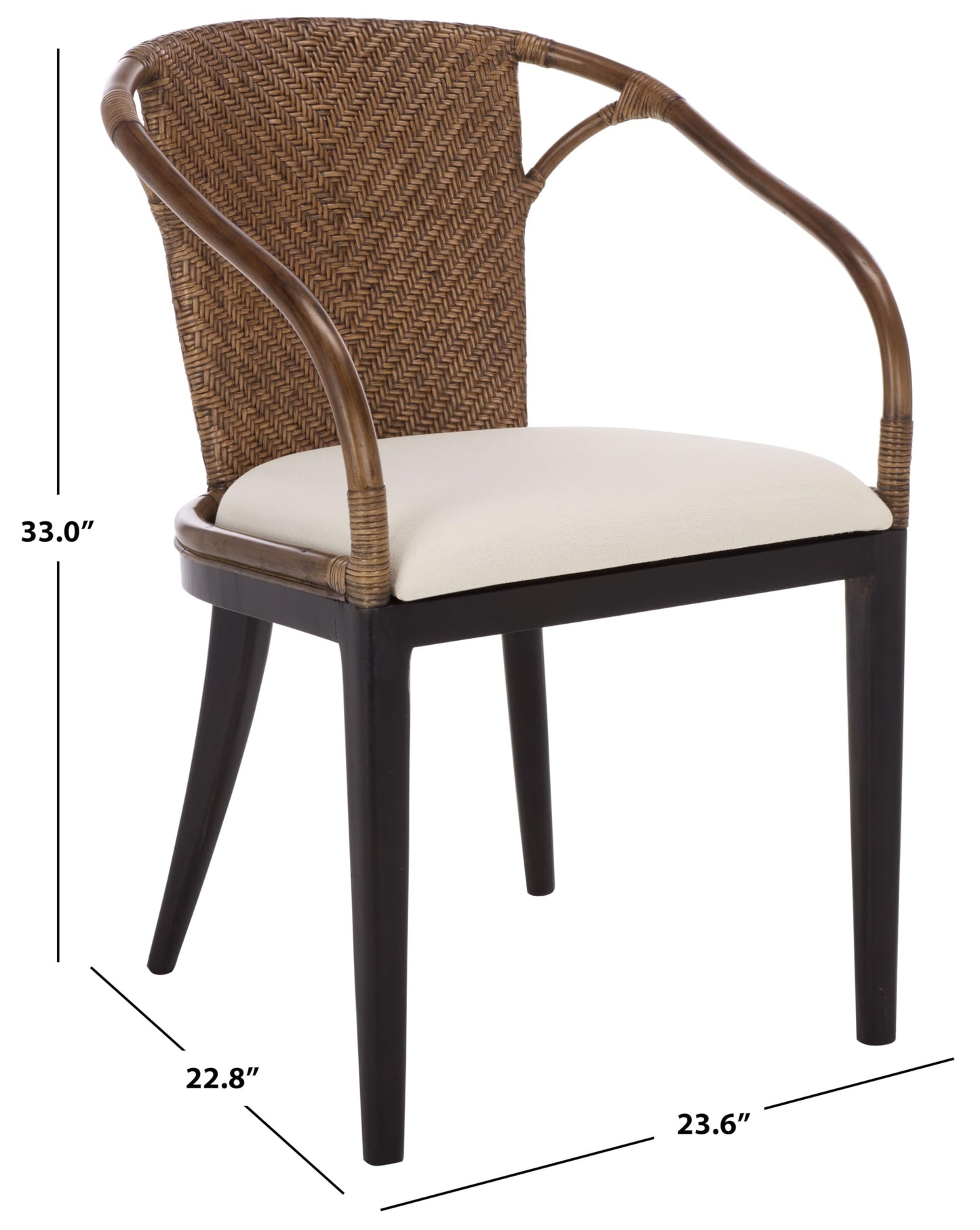 SAFAVIEH Home Collection – Kumi Brown Rattan Arm Chair with Ivory Seat Cushion, Coastal Modern Accent Seating, Fully Assembled (ACH4902A)