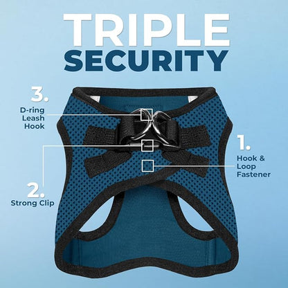 Best Pet Supplies Voyager Step-in Air All Weather Mesh Harness and Reflective Dog 5ft Leash Combo with Neoprene Handle, for Small, Medium and Large Breed Puppies - Blue/Black Trim, Large
