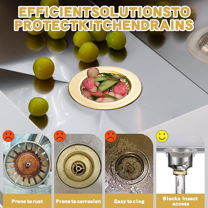 RQYEKDO Kitchen Sink Drain Strainer，2 Pack Stainless Steel and Gold Mesh Sink