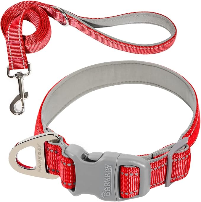 Dog Collar for Medium Small Large Dogs Reflective with Leash,Collar and Leash for Dogs,Soft Neoprene Padded 2 Pack(Red,S)