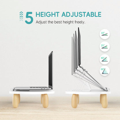 AFOOYO Adjustable Wood Laptop Stand, Ergonomic Height Angles Computer Stand, Cloud-Shaped Holder Riser Notebook Stand for Desk Compatible with Air, Pro, Dell, HP, Lenovo More 10-17.3" Laptops, White