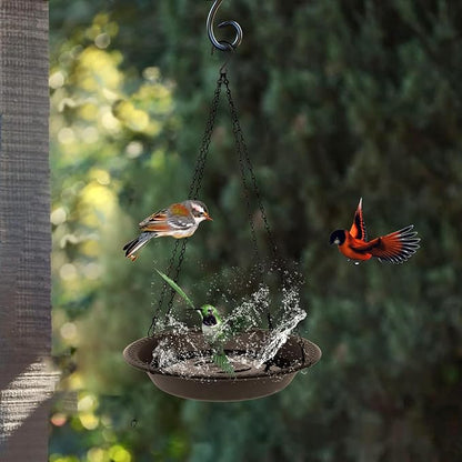 OVZILKI 14 inch BirdBath Bowl Only with 25” Rust-Proof Black Chains, Bird Baths for Outdoors Heavy Duty, Hanging Bird Bath Hanging Bird-Feeder for Garden Backyard Decor (Brown 1 Pack)