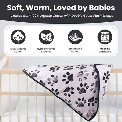 Baby & Pet Blanket 100% Cotton with Sherpa Fleece – Soft Stroller & Cuddle Blanket for Baby, Dog & Cat – Breathable, Hypoallergenic, Washable – 30x40 All-Season Blanket Black