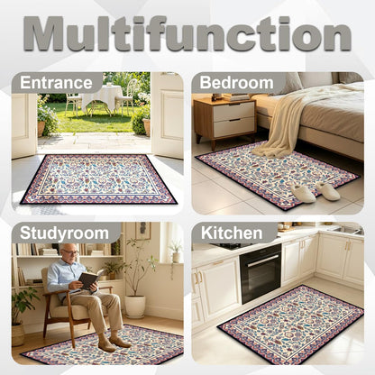 Washable Corridor Runner Rug, Non-Slip Hallway Rug with Upgrade Rubber Backing, Stain Resistant Faux Wool Distressed Carpet for Bedroom Kitchen Laundry Corridor Balcony (Leaf, 35.4" x 23.6")