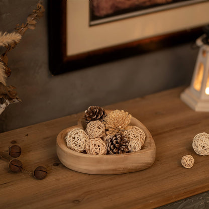 Hanobe Decorative Bowls for Entryway Decor: Small Heart Shaped Wood Key Bowl for Coffee Table Decor - Neutral Prayer Bowls for Home Kitchen Living Room, 7.8"