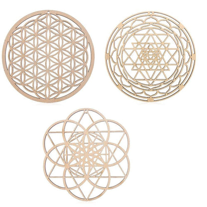 HomeSoGood 3Pcs Crystal Grid Board Sacred Geometry Wall Art Set Metatron Cube, Home Decor Handmade Coasters Craft Making Ornament