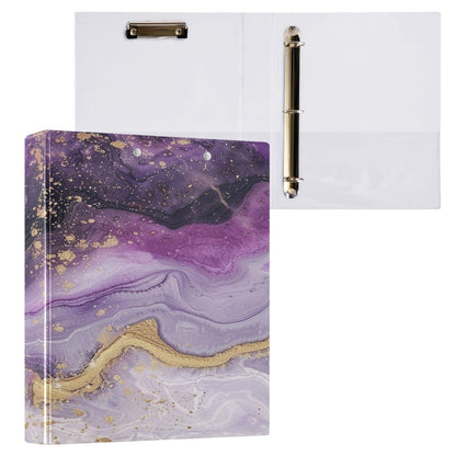 Purple Round Ring Binders 1.5 Inch White Pink Gold Marble Tie Dye 3 Ring Clipboard Binder for Office School Work Supplies File Folder Document 200 Sheet Capacity Easy Open