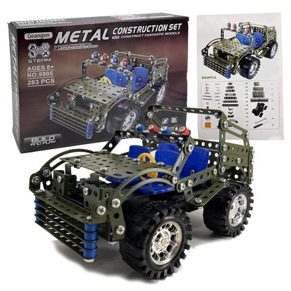 Metal Model Car Kits - 283 Pcs Erector Sets for Boys Age 8-12, Building Toys, STEM Kits for Kids Age 8-10, Assembly Jeep Project Army Toys for Ages 14 and Up, Gifts for 15 16 Year Old Boys and Adults