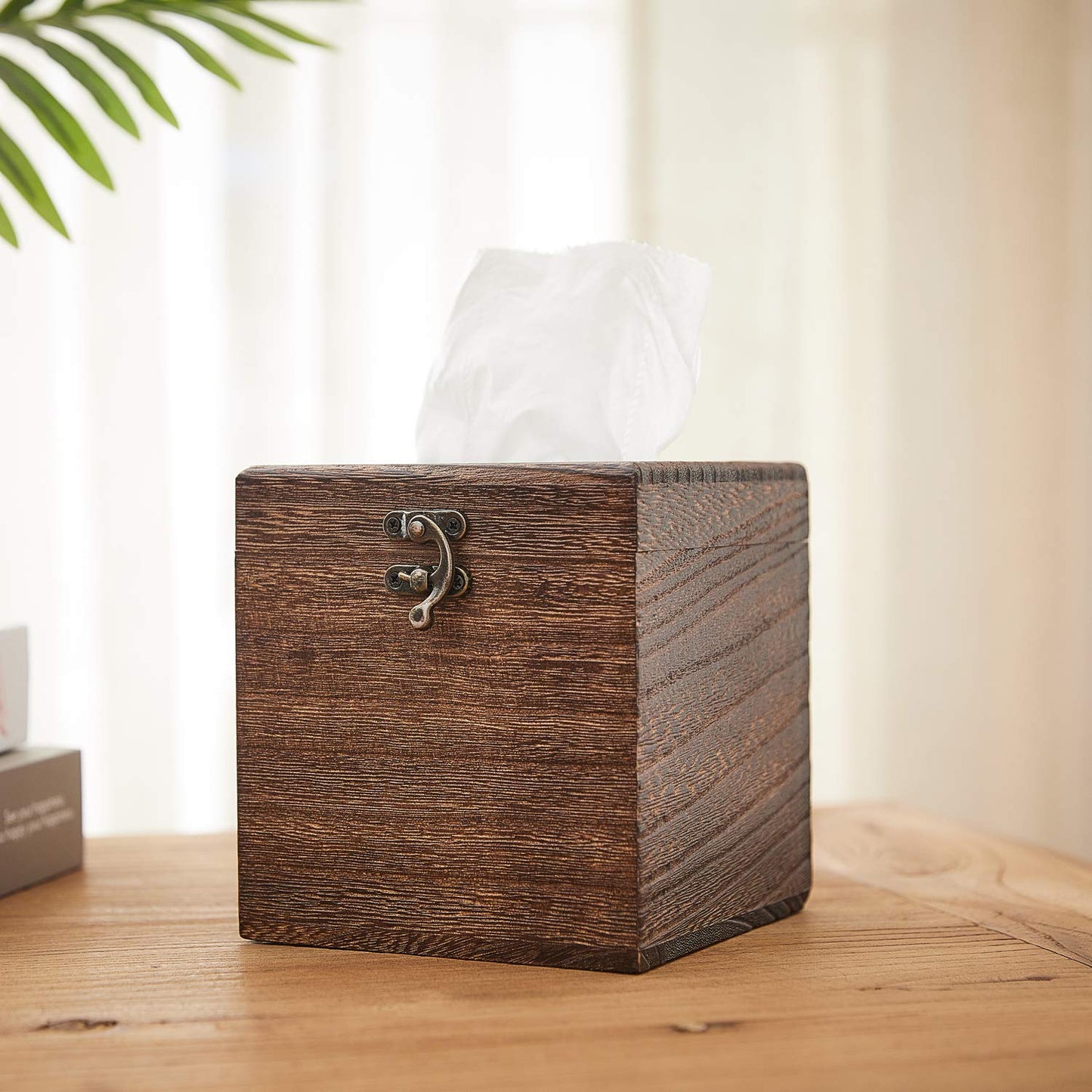SINOBEST Wood Tissue Box Cover Decorative Square Facial Tissue Holder Napkin for Bathroom and Home Decoration