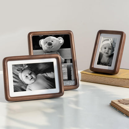 Venusmiles 8x10 Picture Frame, USA-Sourced Natural Walnut Wood Photo Frame with Tempered Glass, Handcrafted Rounded Corner 8 x 10 Wooden Frame Matted to 5x7 Photo, Wall or Tabletop Display