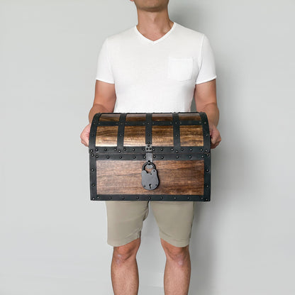 Nautical Cove Handmade Wooden Treasure Chest Storage Box – Deluxe Design with Real Leather Accents, Working Iron Lock & Skeleton Keys, Decorative Keepsake Chest (X-Large - 15 × 11 × 11")
