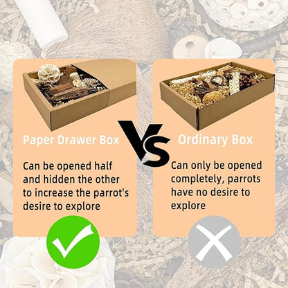 Bird Foraging Toys Parrot Chew Shredding Toys Bird Foraging Box for Parakeets Cockatiels Conures Lovebirds and Small to Medium Birds(Natural+Colorful)