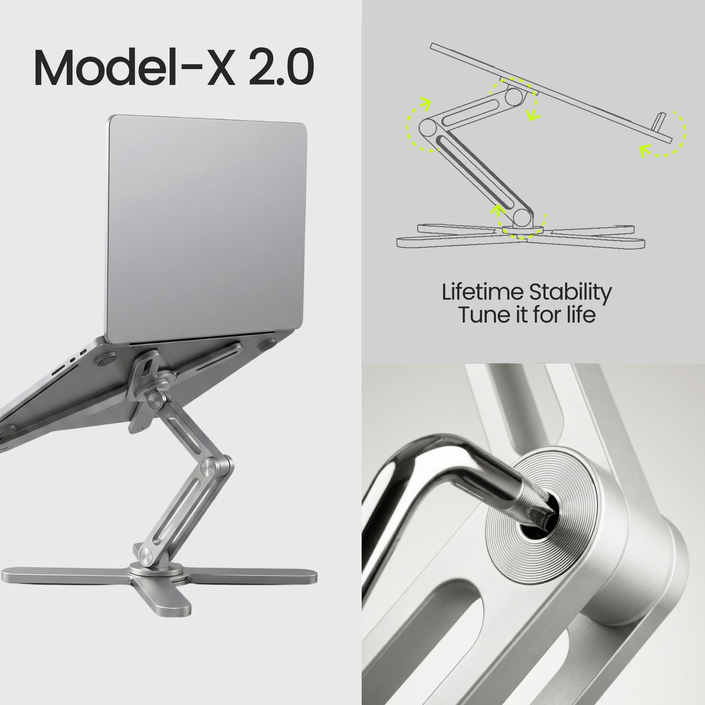 STXND Model-X 2.0 Laptop Stand, Laptop Stand for Desk Adjustable Height, 360 Rotating Laptop Riser Aluminum Portable Foldable Computer Stand for MacBook Pro Air 10–17 inches (Polar White)