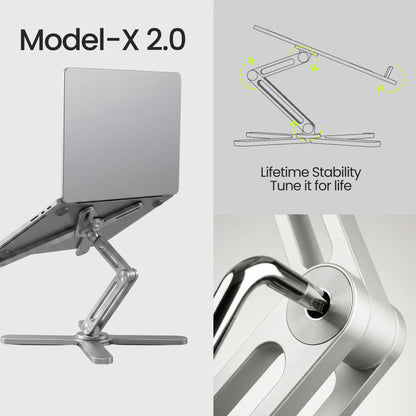 STXND Model-X 2.0 Laptop Stand, Laptop Stand for Desk Adjustable Height, 360 Rotating Laptop Riser Aluminum Portable Foldable Computer Stand for MacBook Pro Air 10–17 inches (Polar White)