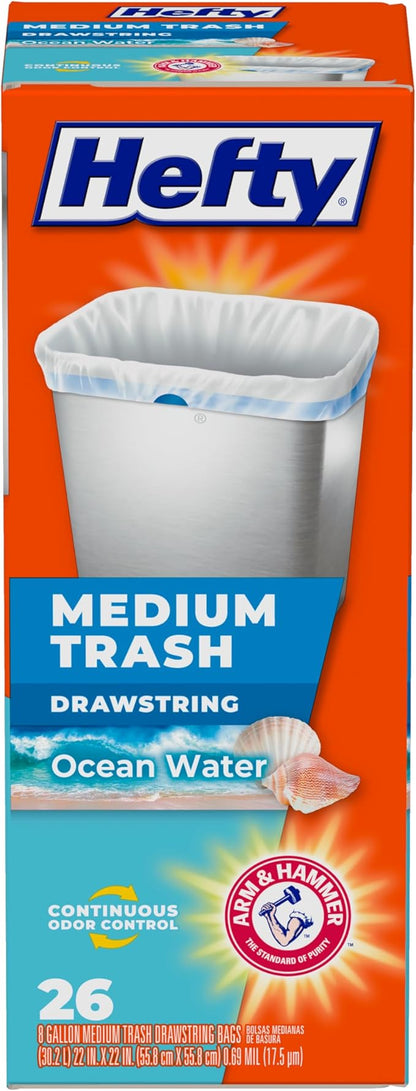 Hefty Medium Trash Bags, Ocean Water Scent, 8 Gallon