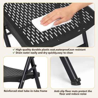 Folding Chair 4 Pack, Foldable Portable Chair with Breathable Molded Plastic Mesh Back & Seat, Sturdy Metal Frame Support up to 400lbs, Indoor Outdoor Foldable Chair for Party,Dinnig,Events,Black