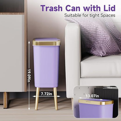 Procade 4 Gallon Bathroom Trash Can with Lid, Small Purple Garbage can with Pop-Up Lid and Legs, Tall Plastic Dog Proof Trash Bin,Narrow Waste Basket for Bedroom,Toilet, Office, rv, Living Room