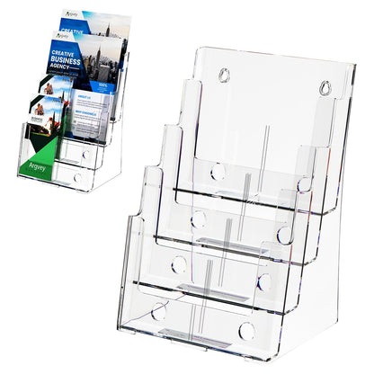 Argvey Acrylic Brochure Holder 8.5 x 11 inches, 4 Tier Clear Brochure Display Stand with Removable Divider for Trifold 4 Inches Wide Pamphlet, Plastic Flyer Holder for Magazine, Literature, Booklet