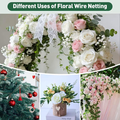 ROERLIEN 14 in×236 in Floral Wire Netting,Green Coated Floral Chicken Wire for Floral Arrangements,Garden Fencing,Protect Plant and Poultry,Decorate Flower Arch and DIY Craft. (14 in×236 in)