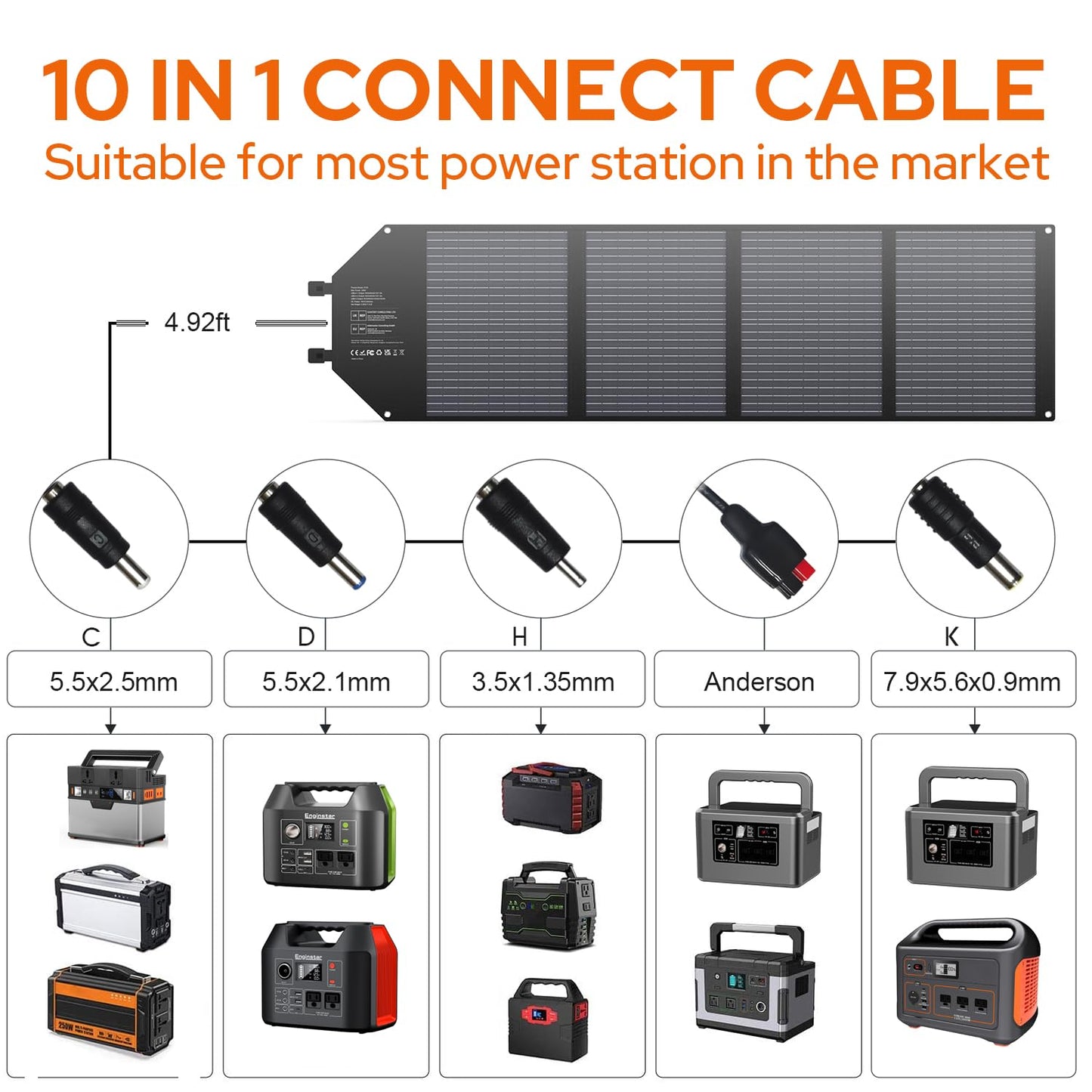 EnginStar 100W Foldable Solar Panel Charger with 18V DC Outlet for Portable Power Stations Jackery/Rockpals/Flashfish, Portable Solar Generator with USB-A USB-C QC 3.0 for Outdoor Camping Van RV Trip