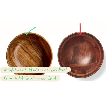 WRIGHTMART Wooden Bowls for Food Set of 4, 7 Inch Solid Acacia Wood Bowls, Joint-Free Wooden Salad Bowls, Non Laminated Handmade Bowls for Cereal, Fruit & Pasta